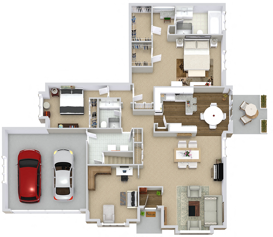 Floor plan for 2 beds, 2 baths, 1825 sqft